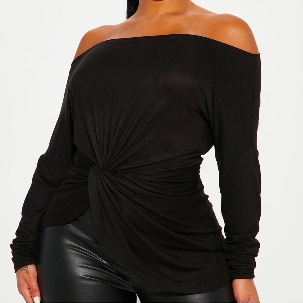 Long Sleeve Off Shoulder Top - Black